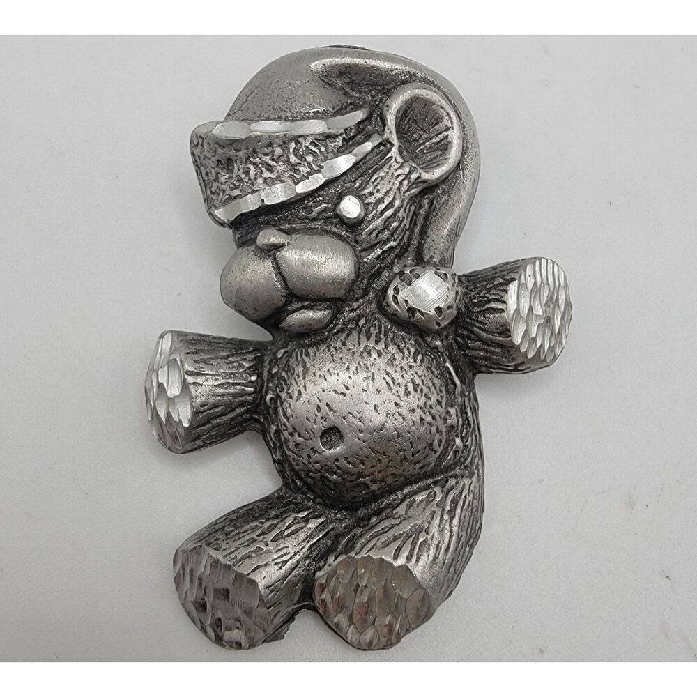 Vintage Signed JC Holiday Christmas Santa Hat Teddy Bear‎ Brooch Pin